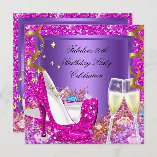 Invitation Fabuleux 50 talons de Parties scintillant violet r (Devant / Derrière)