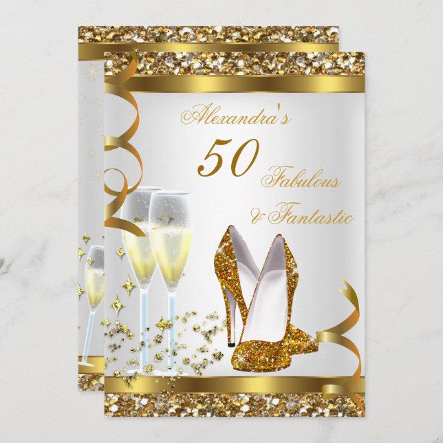 Invitation Fabuleux 50 talons d'or fantastique fête d'anniver (Devant / Derrière)