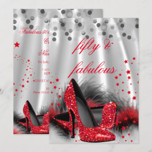 Invitation Fabuleux 50 talons rouges Noir Argent Anniversaire