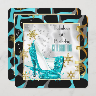 Invitation Fabuleux 50 Turquoise Black White Wild Birthday Pa