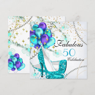 Invitation Fabuleux 50 Turquoise Bleu hauts talons Floral Ann
