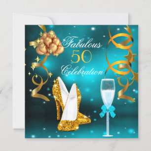 Invitation Fabuleux 50 Turquoise Gold High Heel Champagne Par