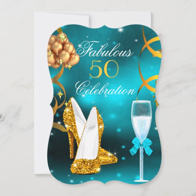 Invitation Fabuleux 50 Turquoise Gold High Heel Champagne Par (Devant)