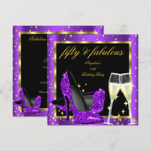 Invitation Fabuleux 50 Violet Haut Talons Champagne Anniversa
