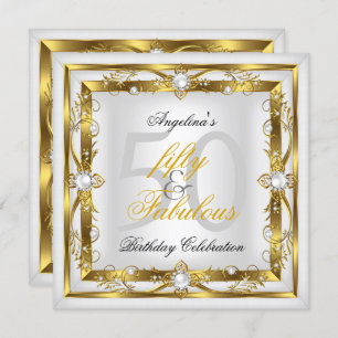 Invitation Fabuleux 50 White Pearl Floral Gold fête d'anniver