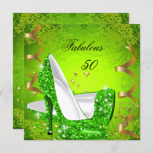 Invitation Fabuleux 50 Woman's Lime Green Gold Party 2