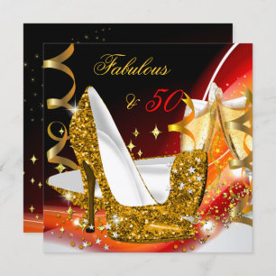 Invitation Fabuleux 50 Woman's Red Gold Birthday Party