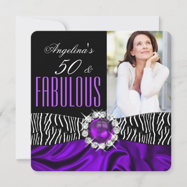 Invitation Fabuleux 50 Zebra Black Purple Silk Anniversaire 2 (Devant)
