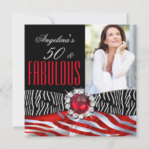 Invitation Fabuleux 50 Zebra Black Red Silver fête d'annivers