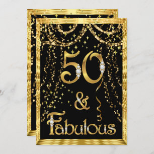 Invitation Fabuleux 50e anniversaire de fête Gold Black Confe
