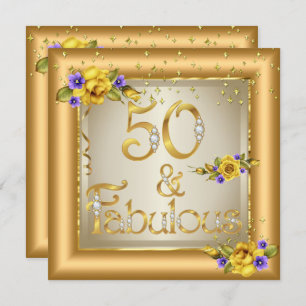 Invitation Fabuleux 50e anniversaire fête Gold Jaune Fleur