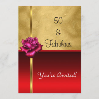 Invitation Fabuleux 50e anniversaire Gold Red Flower