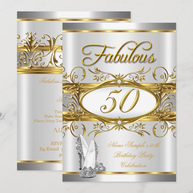 Invitation Fabuleux 50e anniversaire Gold Silver talons hauts (Devant / Derrière)