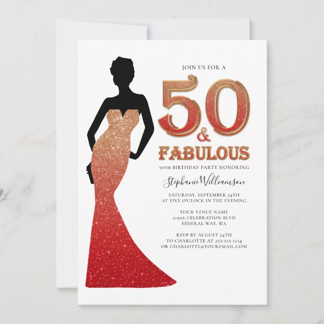 Invitation Fabuleux 50e anniversaire Ombre Parties scintillan (Devant)