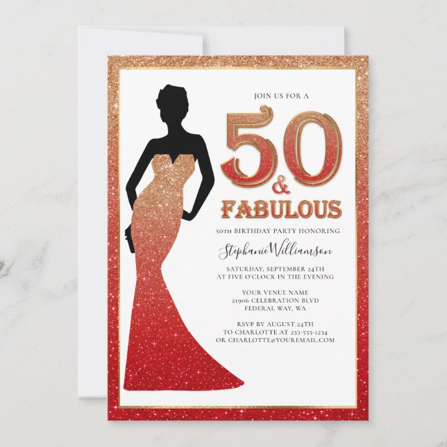 Invitation Fabuleux 50e anniversaire Ombre Parties scintillan (Devant)