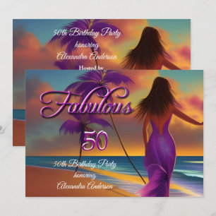 Invitation Fabuleux 50e anniversaire Purple Beach Ocean or