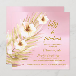 Invitation Fabuleux 50e anniversaire rose or blanc floral