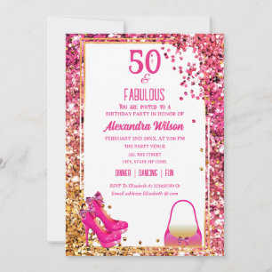 Invitation Fabuleux 50e anniversaire talons hauts Pink Glitte