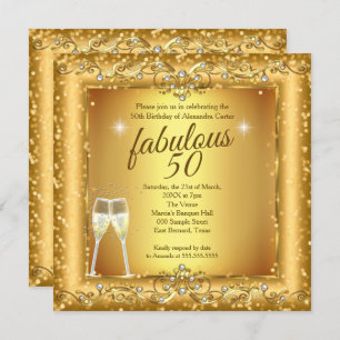 Invitation Fabuleux 50e Champagne d'or pétillant Photo