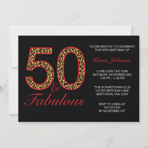 Invitation Fabuleux 50e Fête d'anniversaire du léopard rouge