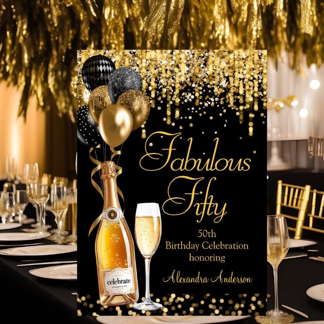 Invitation Fabuleux 50e Paillettes Or Champagne Noir (Créateur téléchargé)