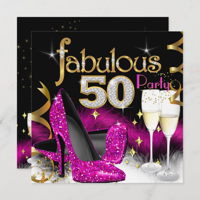 Invitation Fabuleux 50e Parties scintillant Champagne Hot Pin (Devant / Derrière)