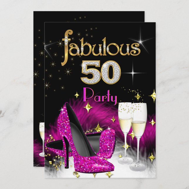 Invitation Fabuleux 50e Parties scintillant Champagne Hot Pin (Devant / Derrière)