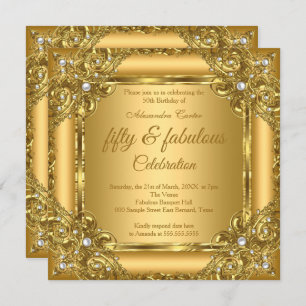Invitation Fabuleux 50ème Photo Gold sur Gold Pearl Party