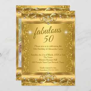 Invitation Fabuleux 50ème Photo scintillante Gold fête d'anni