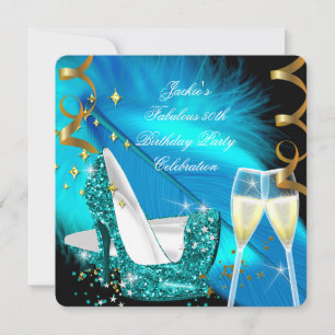 Invitation Fabuleux 50ème Turquoise Parties scintillant Bleue