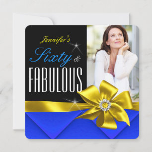 Invitation Fabuleux 60 Blue Yellow Bow Photo Anniversaire