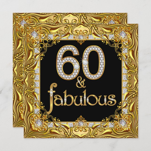 Invitation Fabuleux 60 Gold Diamond Noir 60e fête d'anniversa (Devant / Derrière)