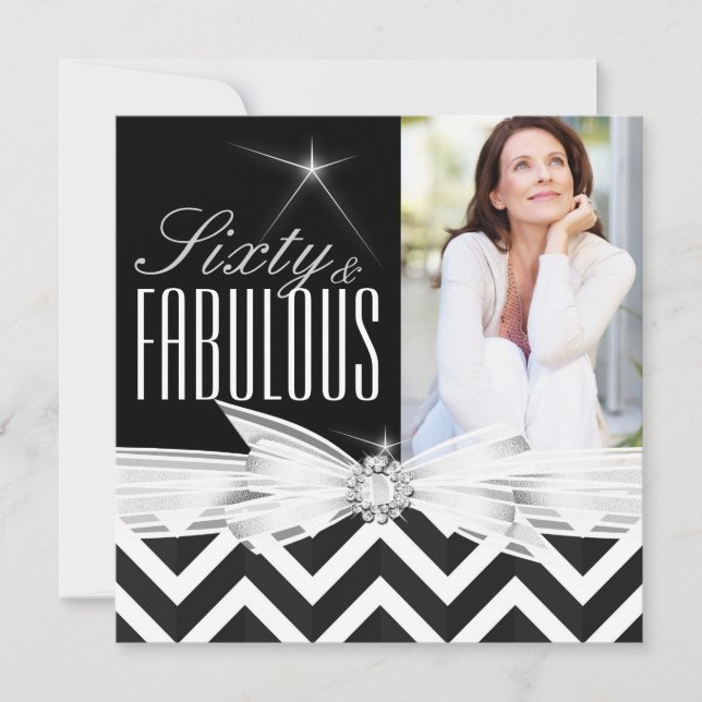Invitation Fabuleux 60 Photo Chevron Black White Anniversaire (Devant)