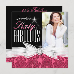 Invitation Fabuleux 60 Photo Damask Pink 60e fête d'anniversa