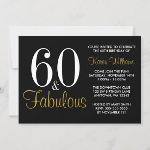 Invitation Fabuleux 60e fête d'anniversaire Black and Gold