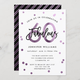 Invitation Fabuleux 60e   Lilac moderne violet fête d'anniver
