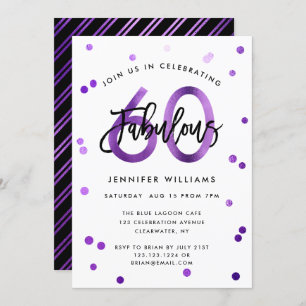 Invitation Fabuleux 60e   Moderne Chic Purple fête d'annivers