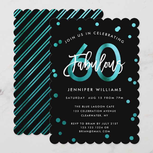 Invitation Fabuleux 60e | Turquoise vert moderne Anniversaire (Devant / Derrière)