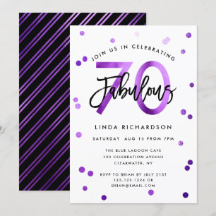 Invitation Fabuleux 70e   Moderne Chic Purple fête d'annivers