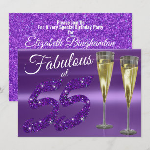 Invitation Fabuleux à 55 Fille Anniversaire Purple Parties sc
