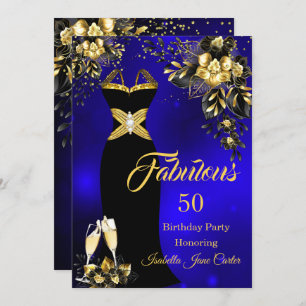 Invitation Fabuleux Anniversaire Champagne Blue Gold Floral