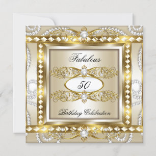 Invitation Fabuleux Anniversaire Crème Diamond Pearl Or