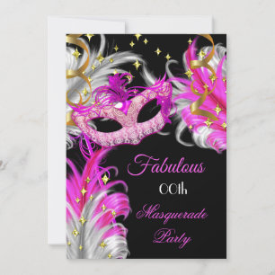 Invitation Fabuleux anniversaire Hot Pink Gold Masquerade Par