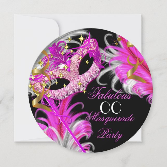Invitation Fabuleux anniversaire Hot Pink Gold Masquerade Par (Devant)