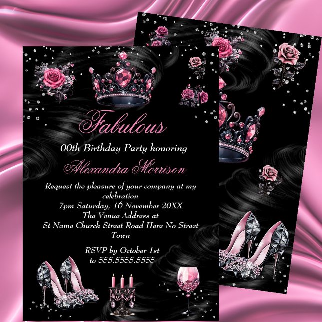 Invitation Fabuleux anniversaire Pink Silver Black Tiara talo (Créateur téléchargé)