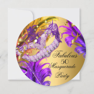 Invitation Fabuleux Anniversaire Purple Gold Masquerade Party