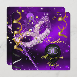 Invitation Fabuleux anniversaire Purple Gold Masquerade Party