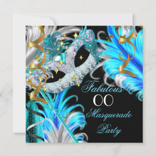 Invitation Fabuleux anniversaire Turquoise Blue Gold Masquera