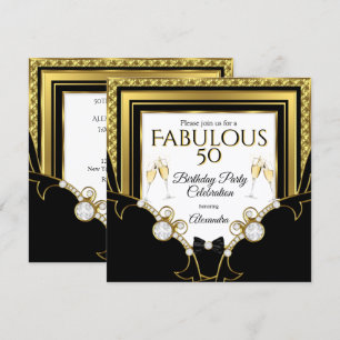 Invitation Fabuleux bijou d'or Black Champagne fête d'anniver