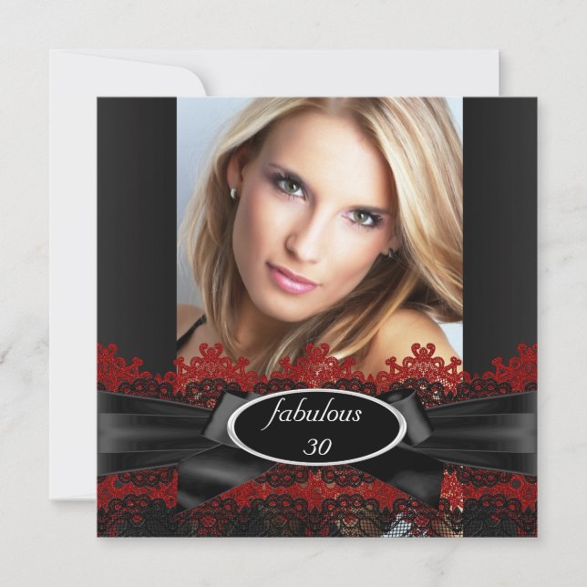 Invitation Fabuleux Black Red Lace photo Anniversaire fête 2 (Devant)